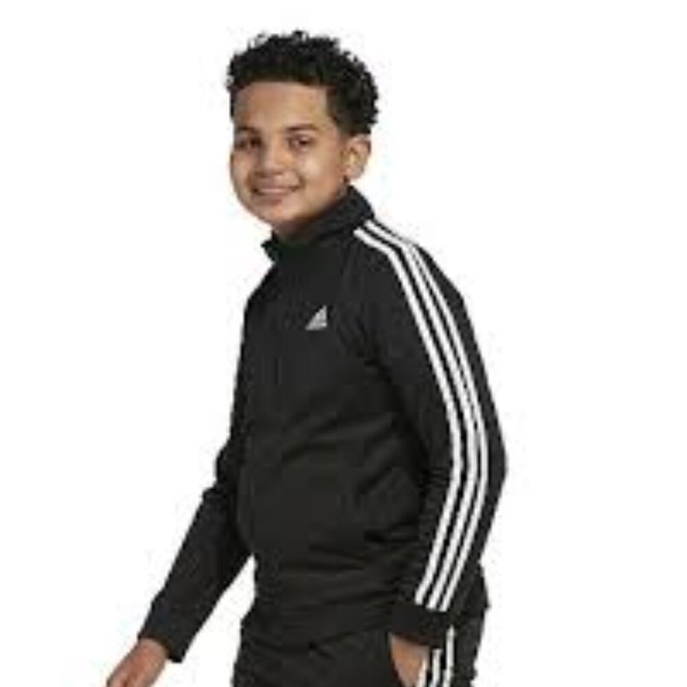 adidas boys Zip Front Iconic Jacket, Jet Black NWT